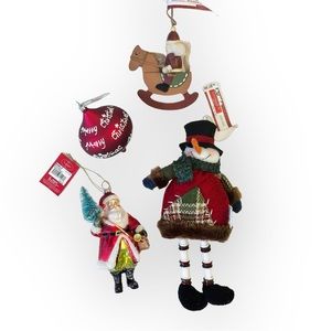 Lot of 4 Christmas Tree Ornaments Snowman, Santa, Toy Soldier, Orb